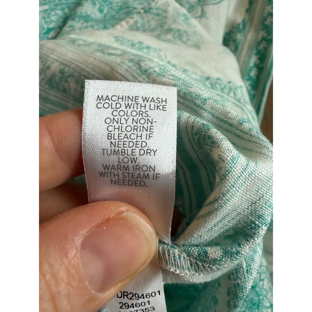 J Jill Linen Dress Womens Size S Green/White Paisley Keyhole Peasant Boho Hippie - Picture 4 of 4